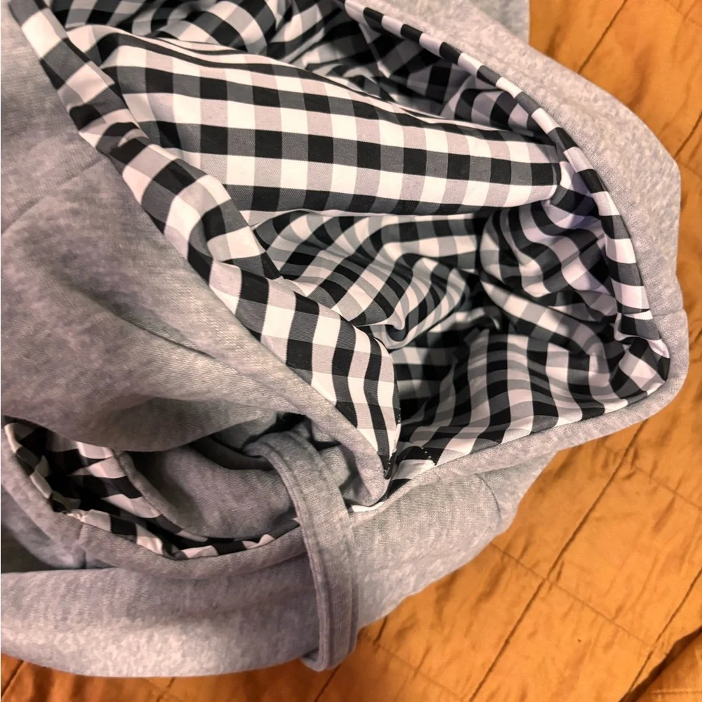 Gray Hoodie with Checkered Lining